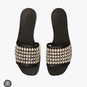 Tory Burch Woven Raffia Sandals Slides